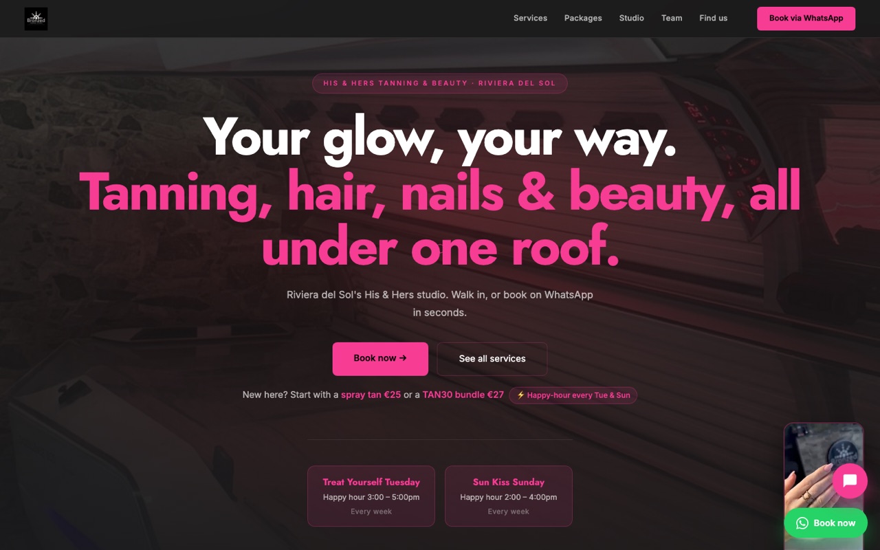 Bronzed Riviera beauty studio website built by Costa AI Marketing