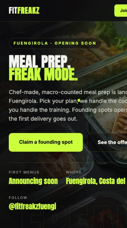 Fit Freakz website shown on a mobile phone